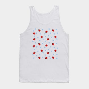 Ladybugs and Blue Flowers Pattern Tank Top